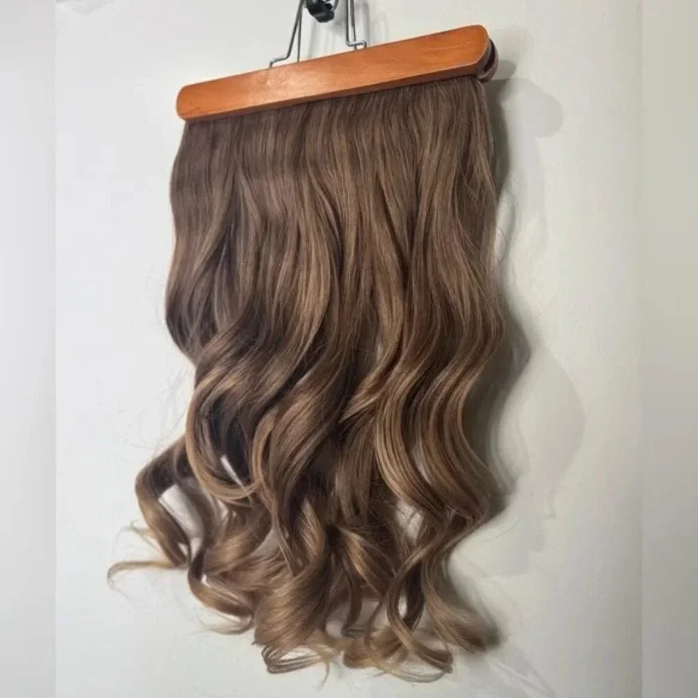 20” Human Hair Blend Clip-In Extensions – Wavy Natural Brown with Caramel Ombre - Picture 8 of 8